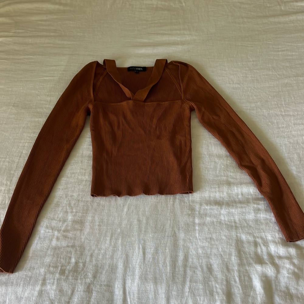 Intermix long sleeve brown ripped top